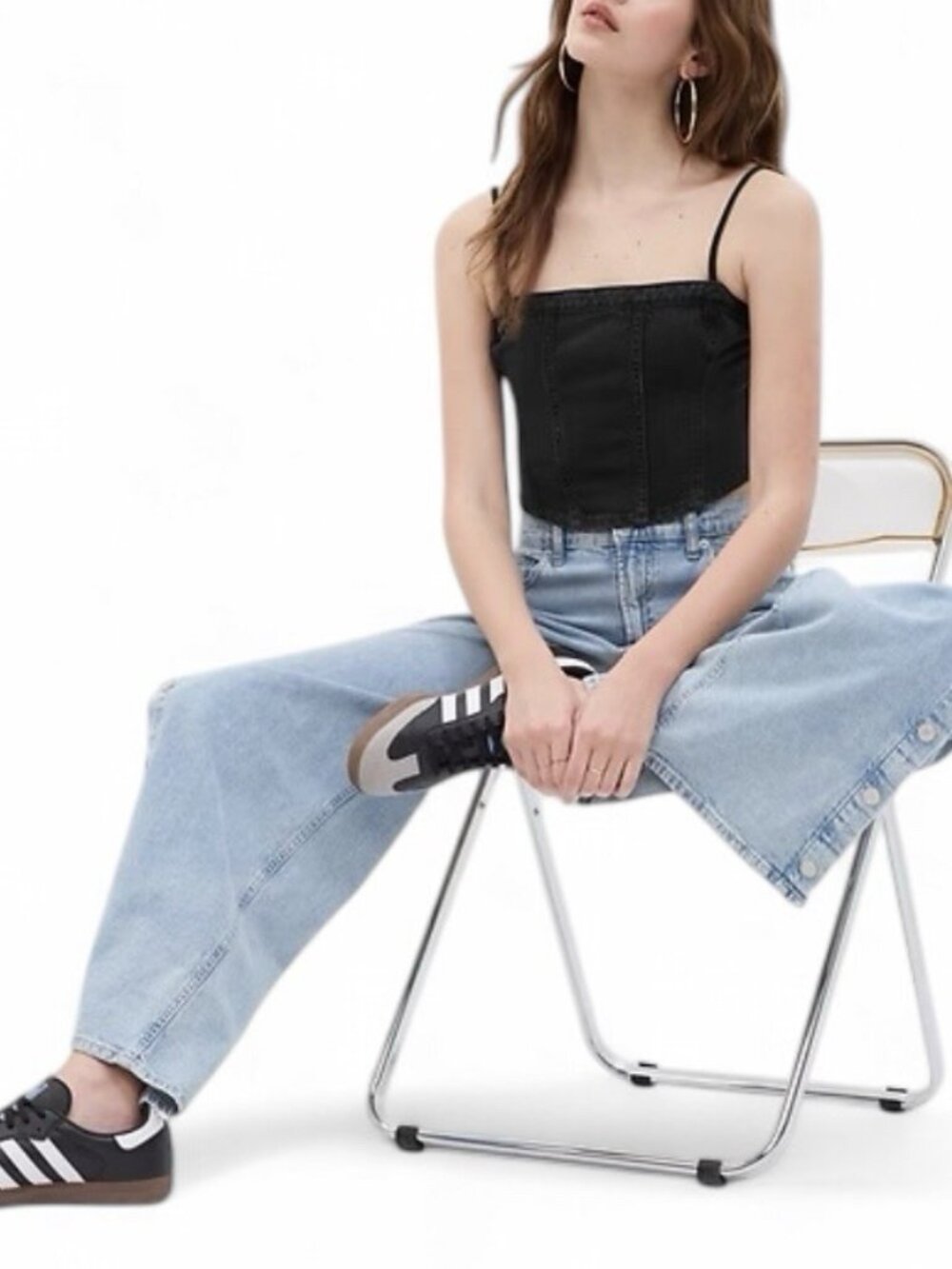 GAP Linen Denim Corset Top Dark Wash Blue Cropped Tank Detachable Straps Girly L